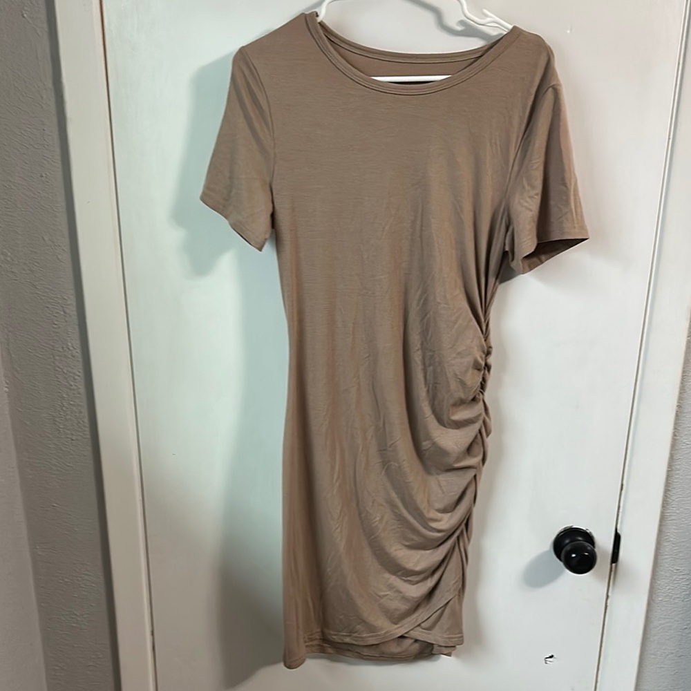 Elegant Tan Ruched Dress